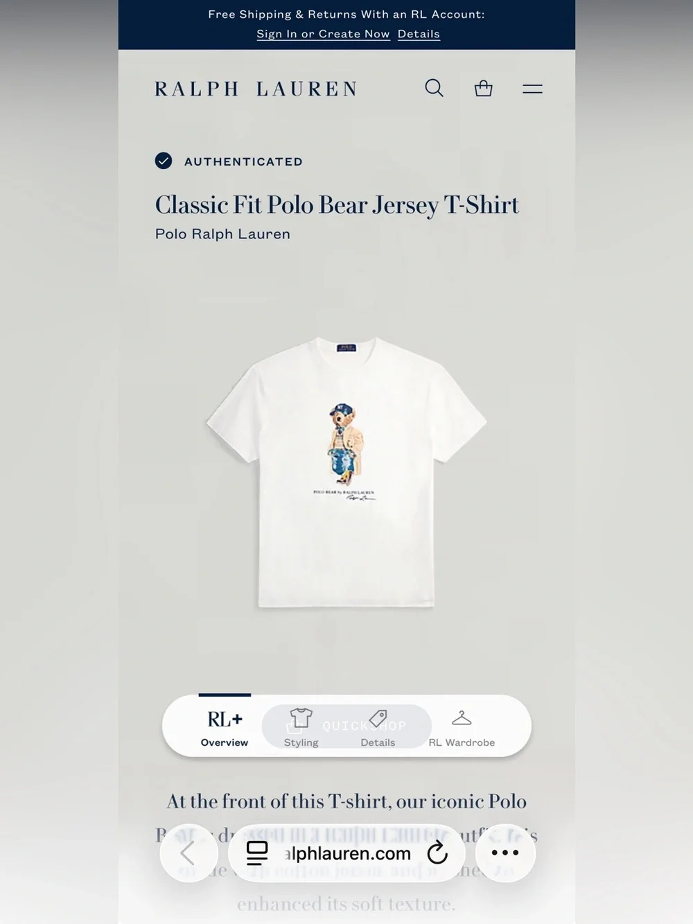NWT Polo Ralph Lauren Men’s Classic Fit Polo Bear Jersey T-Shirt. White. Sz: 2XL